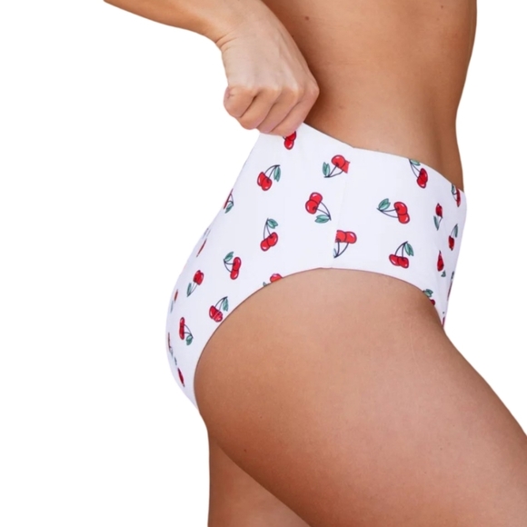 2/$25-Skinny Dip Cherry Print Y2K Vibes Highrise Bikini With Tie Top Size S/M - Picture 4 of 10